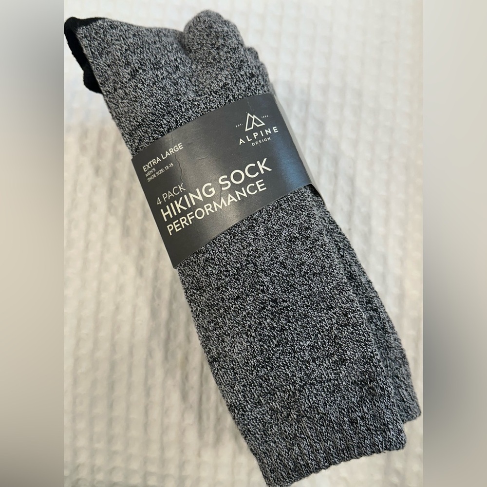 NWT Alpine Design Men's 4 Pack Performance Hiking Crew Socks~Size-XL~Gray